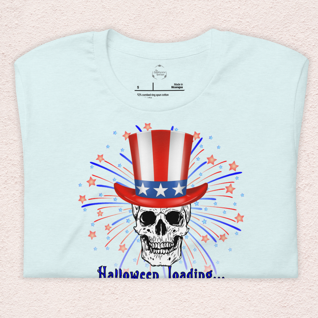 Halloween Loading… Tee | Unisex 4th of July Skull Graphic Shirt