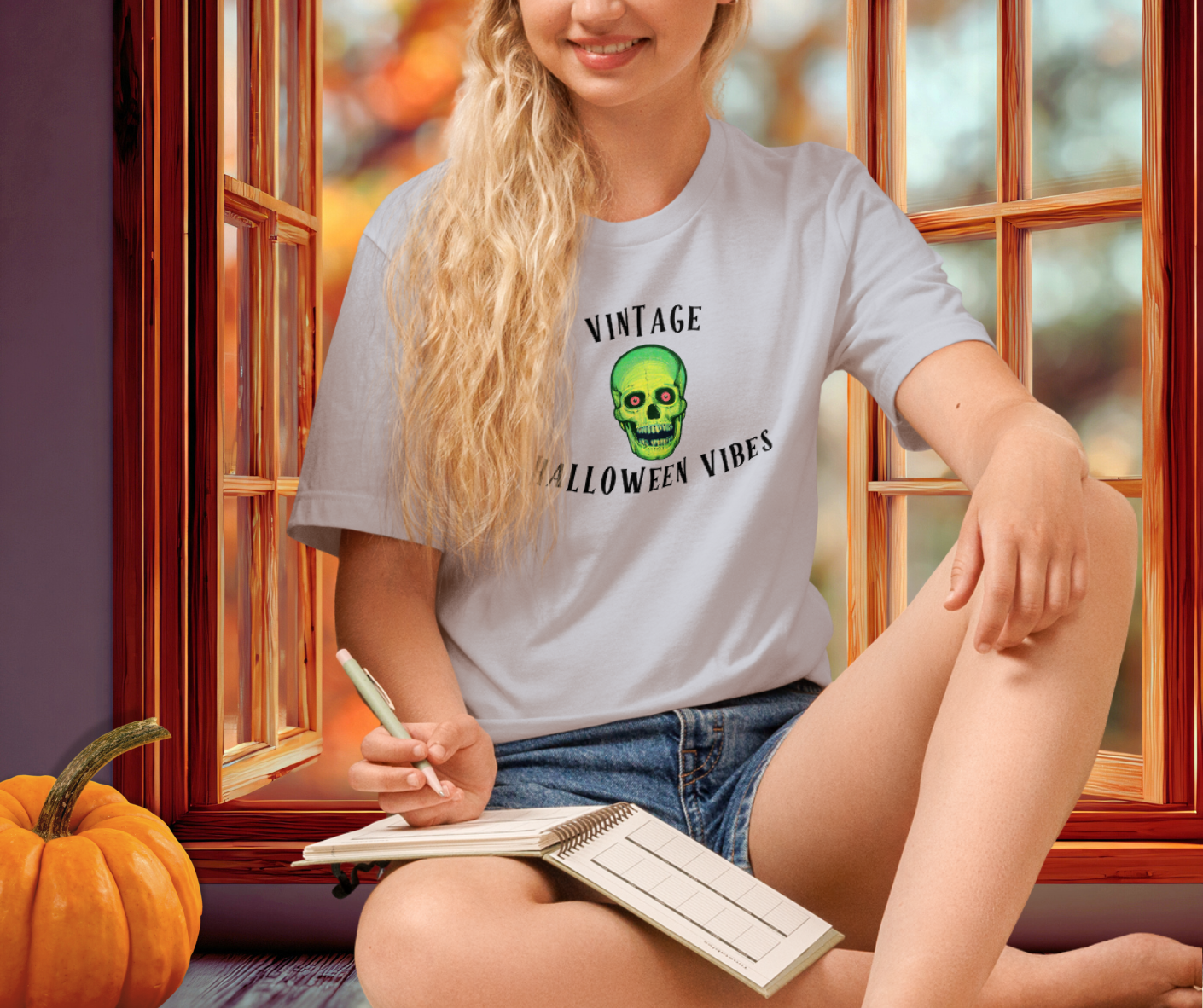 Vintage Halloween Vibes Tee | Unisex Retro Green Skull Graphic Shirt