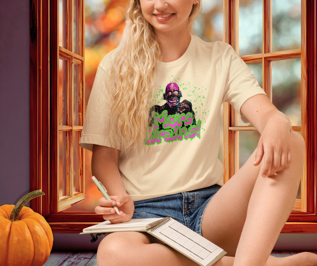 More Brains Tee | Unisex Neon 80s Zombie Horror Graphic Shirt