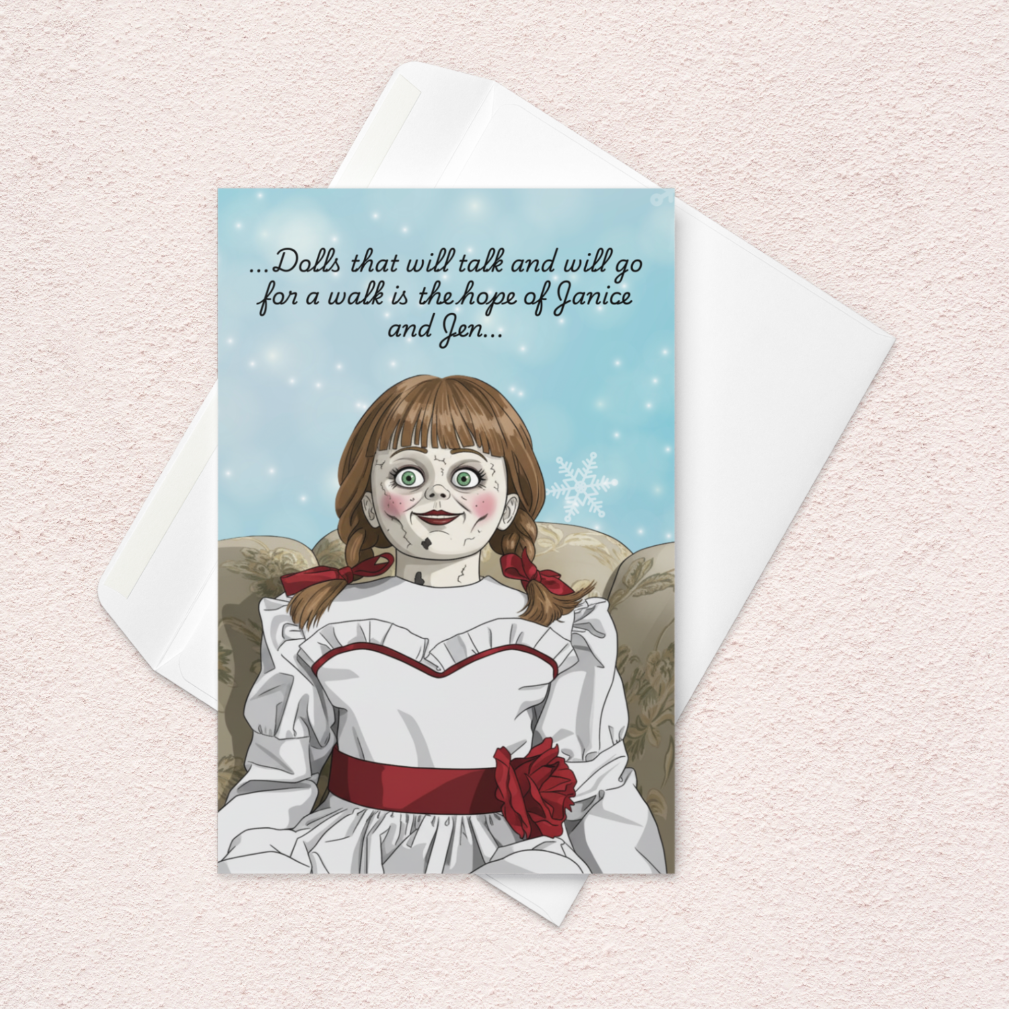 Creepmas Doll Horror Card | 4x6 Spooky Holiday Greeting