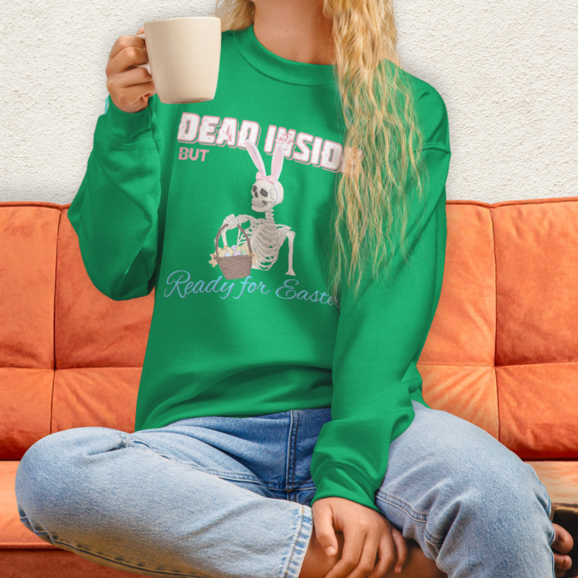 Dead Inside but Ready for Easter Sweatshirt | Funny Skeleton Bunny Crewneck | Spooky Easter Skeleton Sweatshirt | Dark Humor Easter Shirt