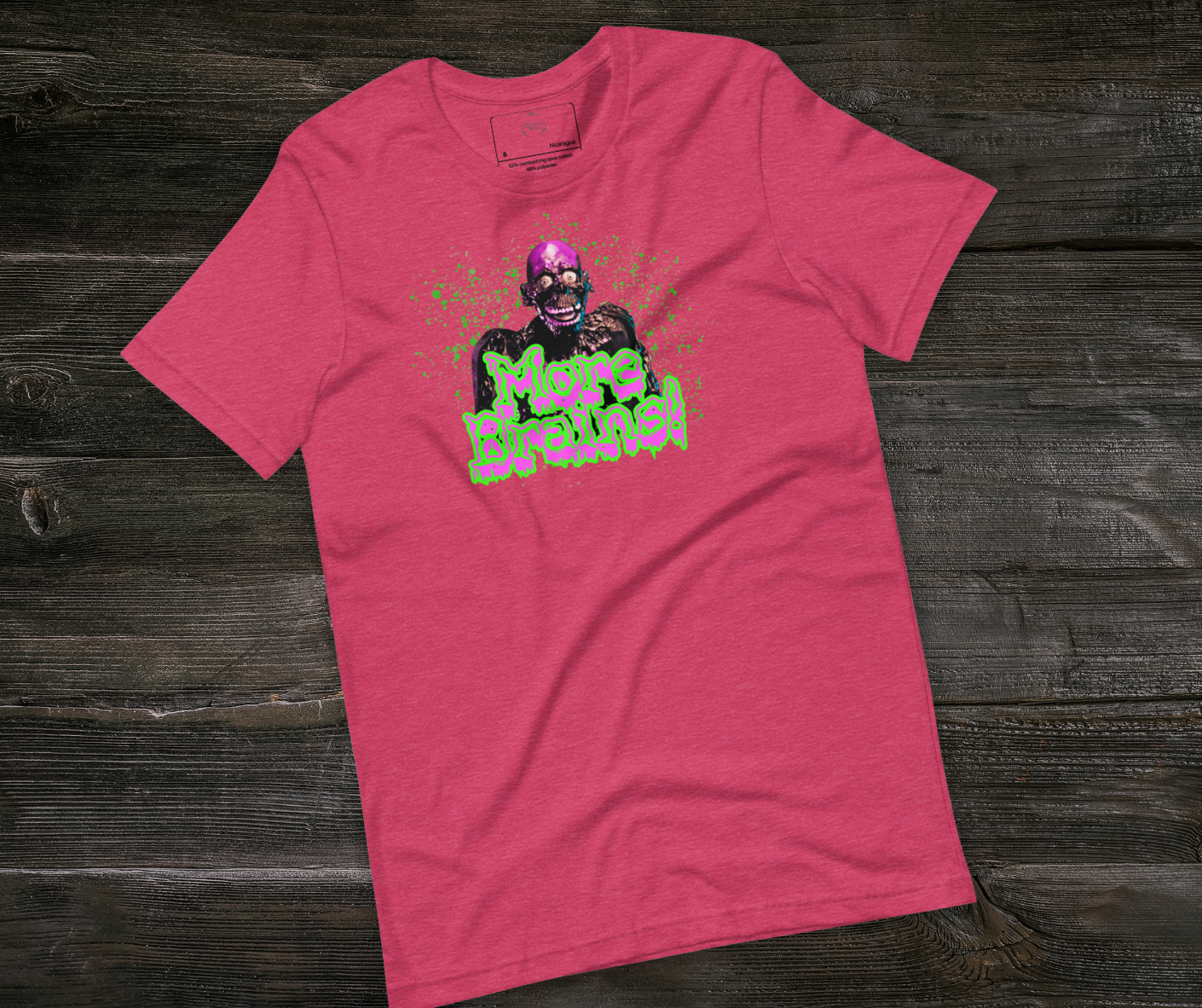 More Brains Tee | Unisex Neon 80s Zombie Horror Graphic Shirt