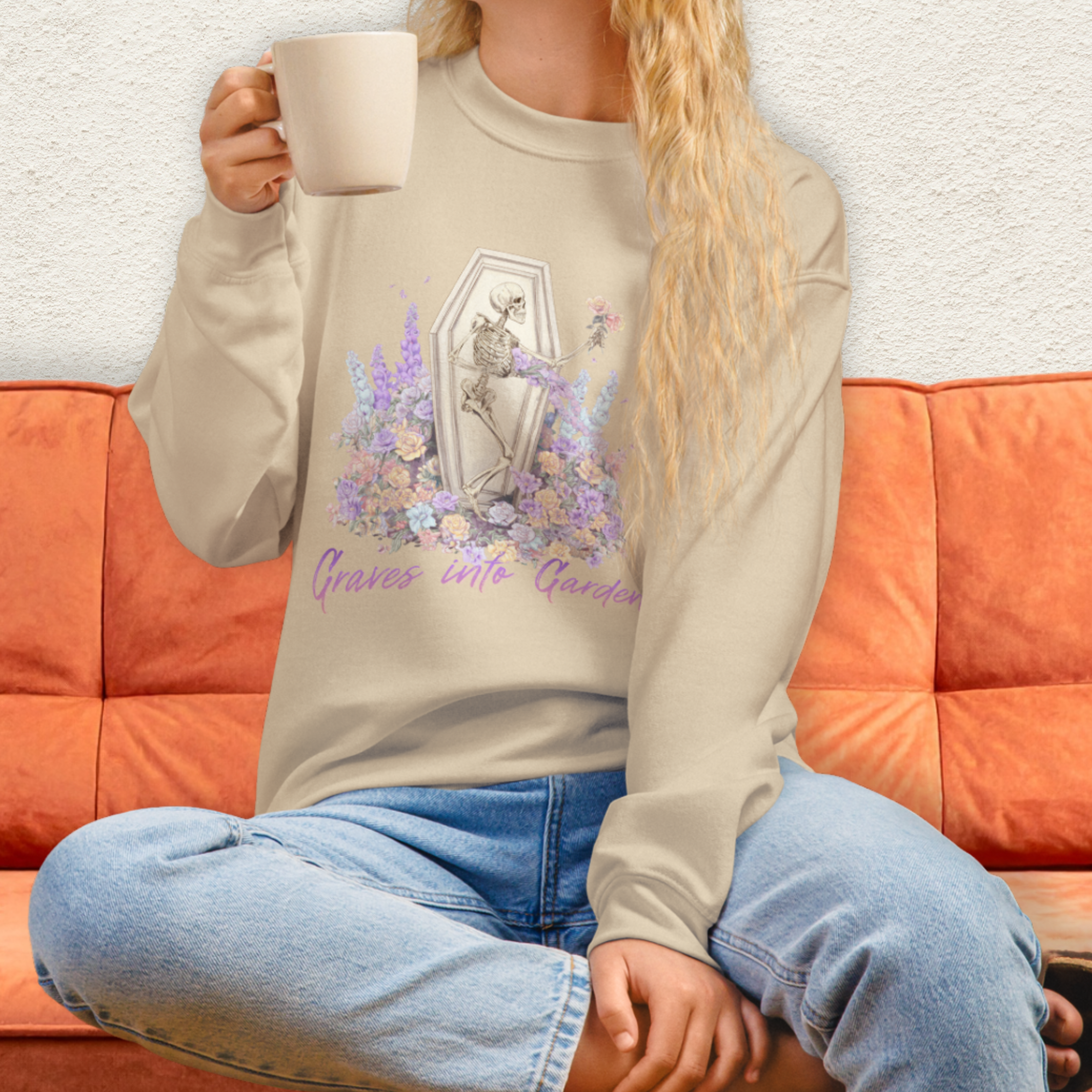 Graves Into Gardens Sweatshirt | Christian Skeleton Graphic Sweatshirt | Floral Resurrection Sweatshirt | Faith Easter Skeleton Crewneck