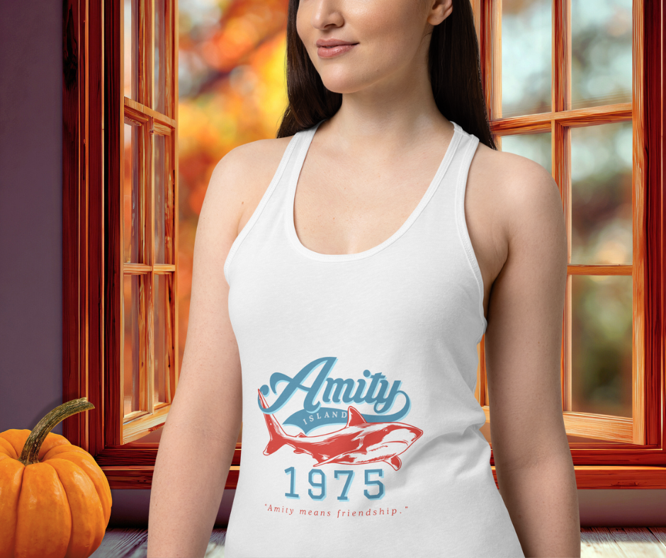 Amity Means Friendship Racerback Tank | Women’s Coastal Horror Top