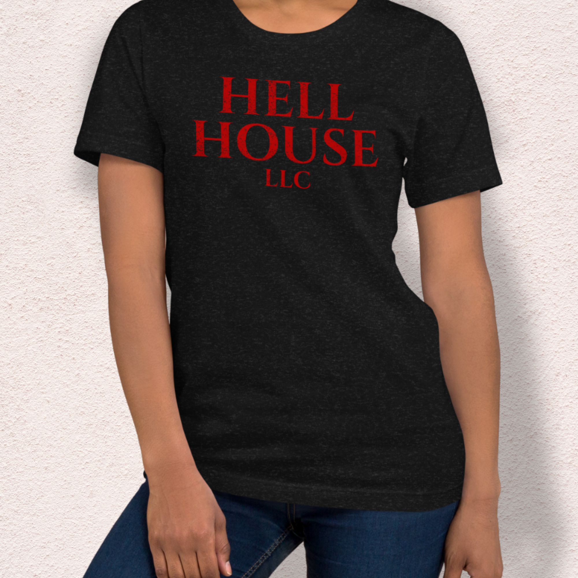 Hell House LLC Tee | Haunted Attraction Horror Shirt | Bella+Canvas Unisex Graphic Tee (Large Basic Red Graphic)