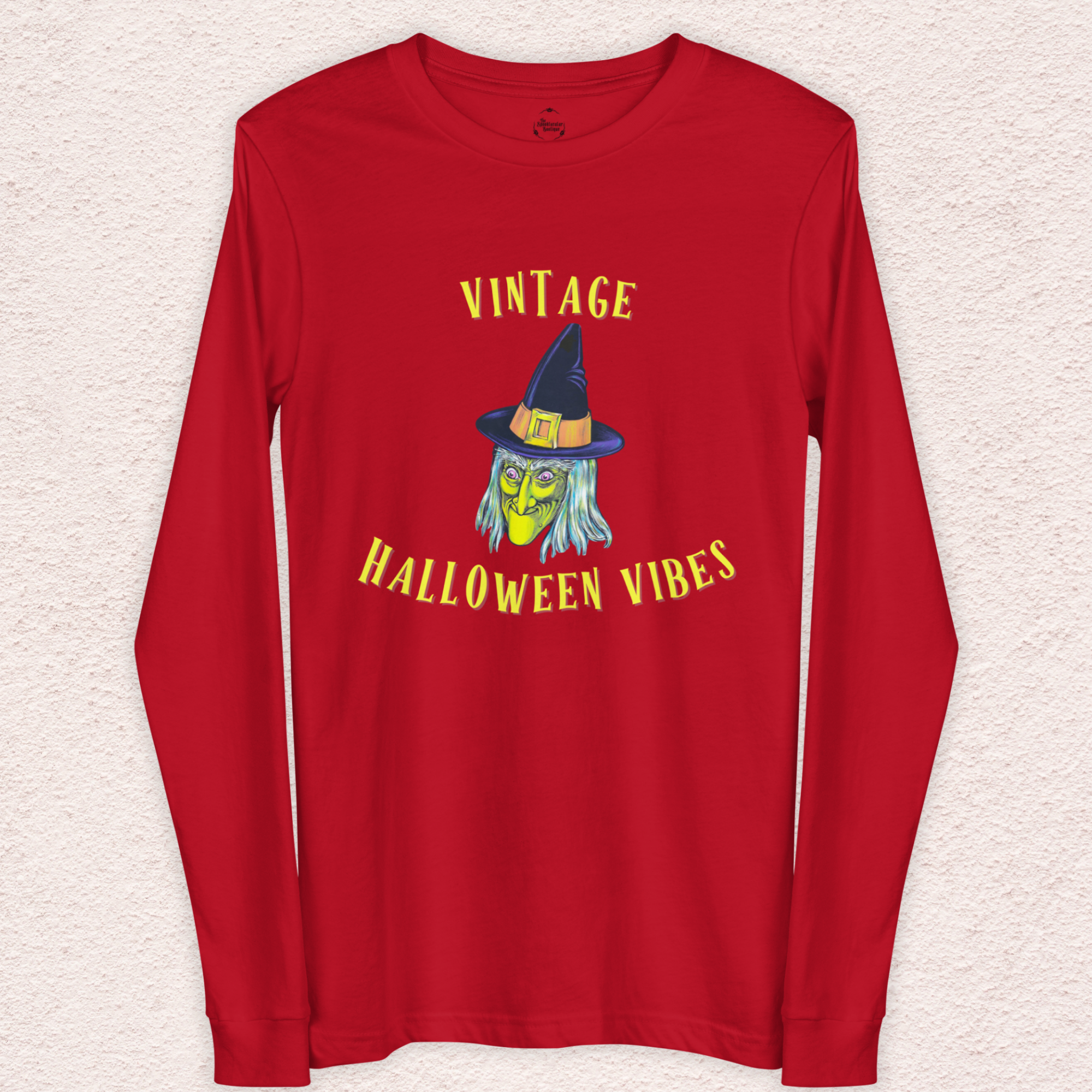 Vintage Halloween Vibes Long Sleeve Tee | Bella+Canvas Unisex Retro Witch Shirt | Color Graphic