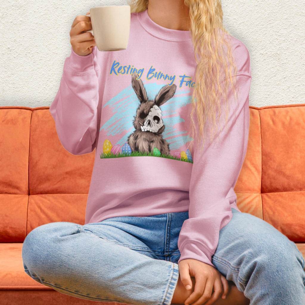 Resting Bunny Face Sweatshirt | Creepy Easter Bunny Skull Crewneck | Funny Spooky Easter Sweatshirt | Dark Humor Bunny Graphic
