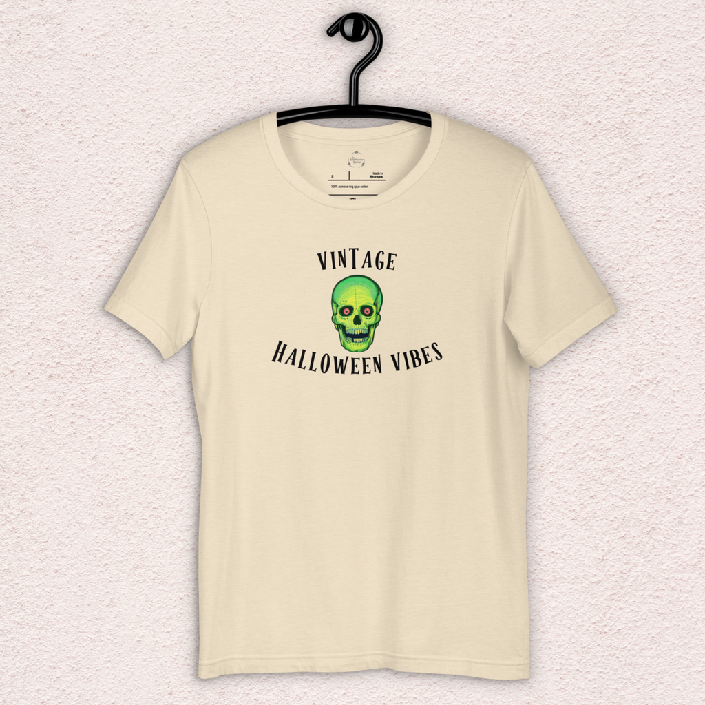 Vintage Halloween Vibes Tee | Unisex Retro Green Skull Graphic Shirt
