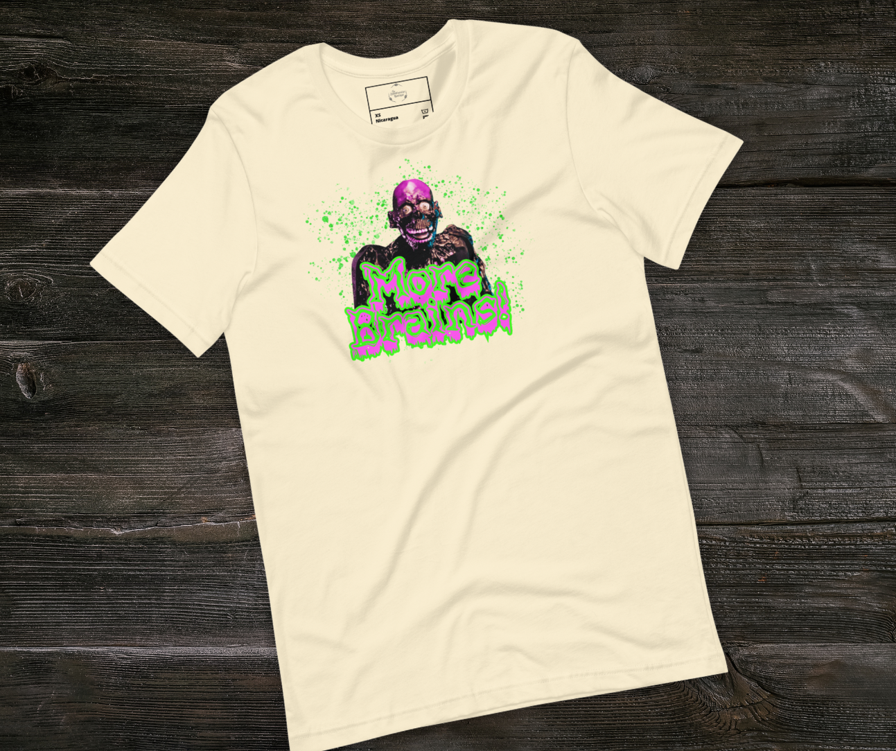 More Brains Tee | Unisex Neon 80s Zombie Horror Graphic Shirt