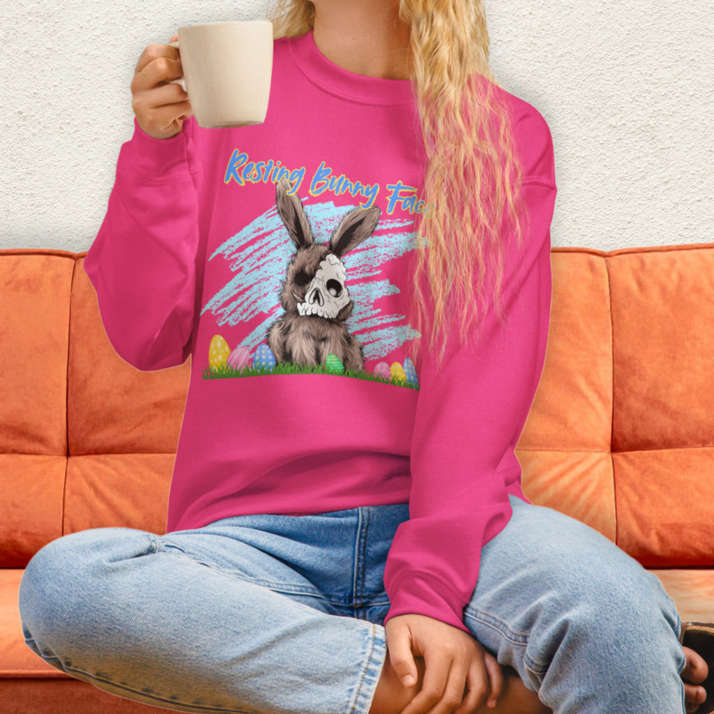 Resting Bunny Face Sweatshirt | Creepy Easter Bunny Skull Crewneck | Funny Spooky Easter Sweatshirt | Dark Humor Bunny Graphic