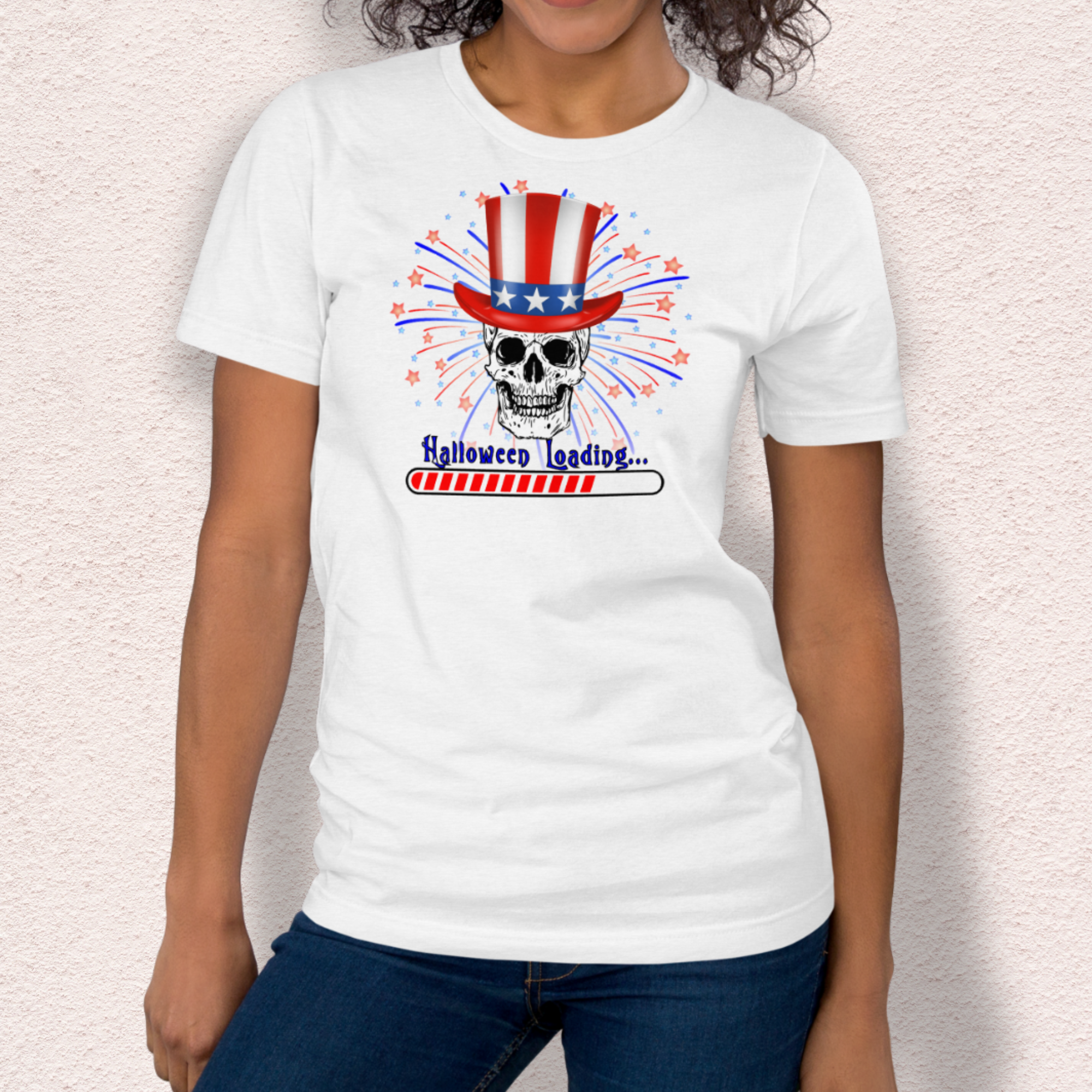 Halloween Loading… Tee | Unisex 4th of July Skull Graphic Shirt