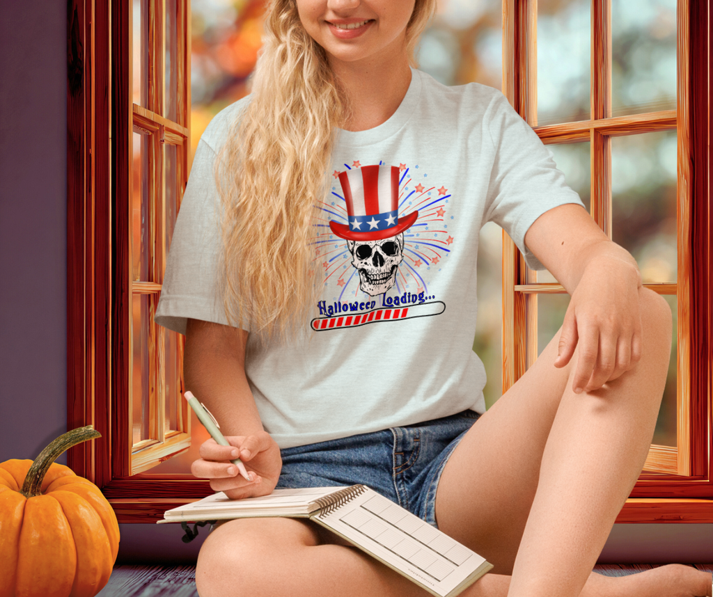 Halloween Loading… Tee | Unisex 4th of July Skull Graphic Shirt