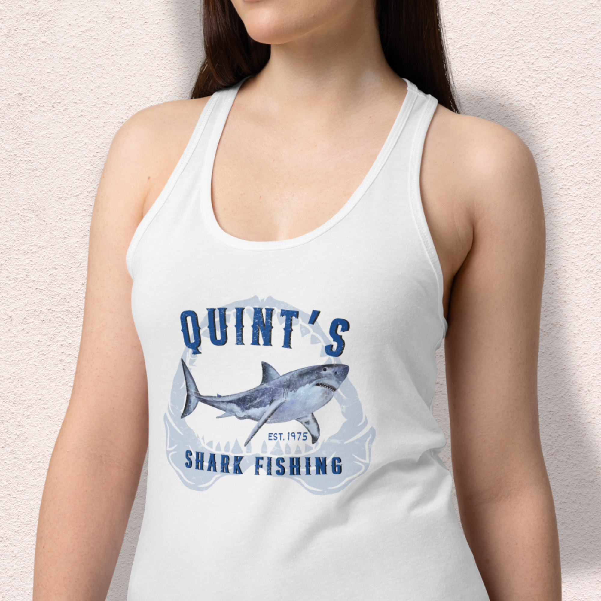 Quint’s Shark Fishing Racerback Tank | Women’s Coastal Horror Top