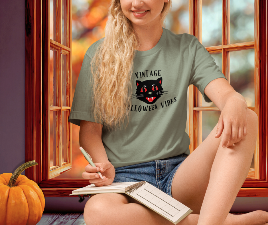 Vintage Halloween Vibes Tee | Unisex Retro Halloween Cat Graphic Shirt