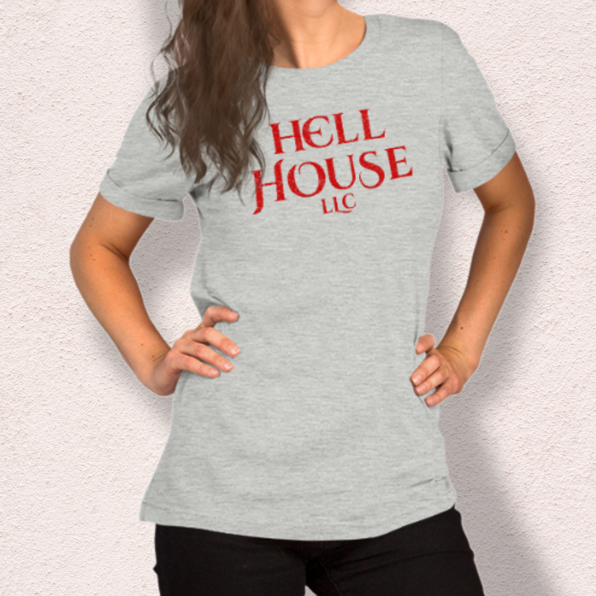 Hell House LLC Tee | Haunted Attraction Horror Shirt | Bella+Canvas Unisex Graphic Tee (Large Red Graphic 1)