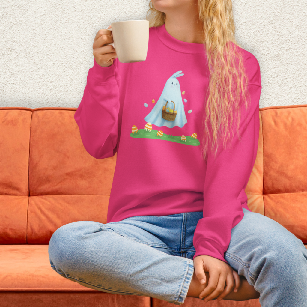 Ghost Easter Bunny Sweatshirt | Spooky Easter Bunny Crewneck | Cute Creepy Spring Bunny Sweatshirt | Pastel Goth Easter Graphic