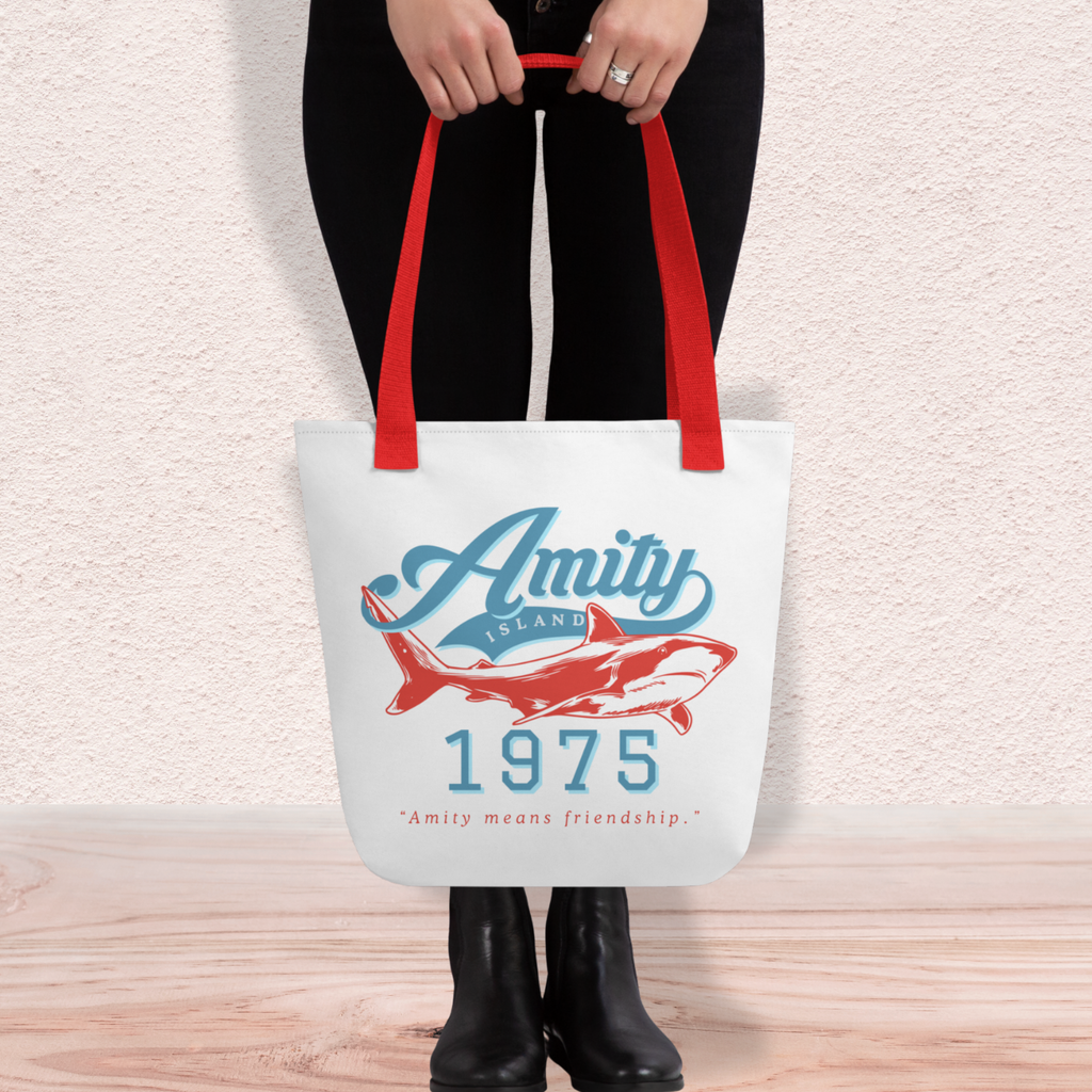 Amity Means Friendship Tote Bag | 15x15 Retro Coastal Horror Market Tote