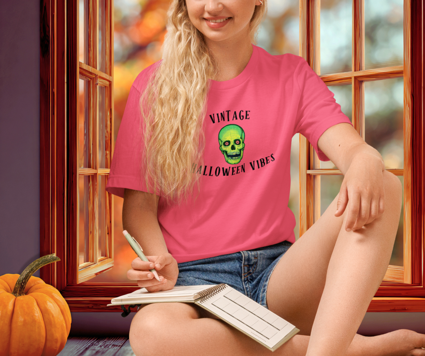 Vintage Halloween Vibes Tee | Unisex Retro Green Skull Graphic Shirt
