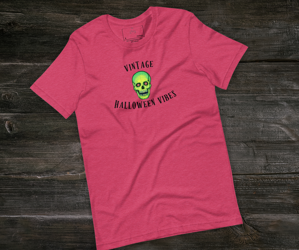 Vintage Halloween Vibes Tee | Unisex Retro Green Skull Graphic Shirt