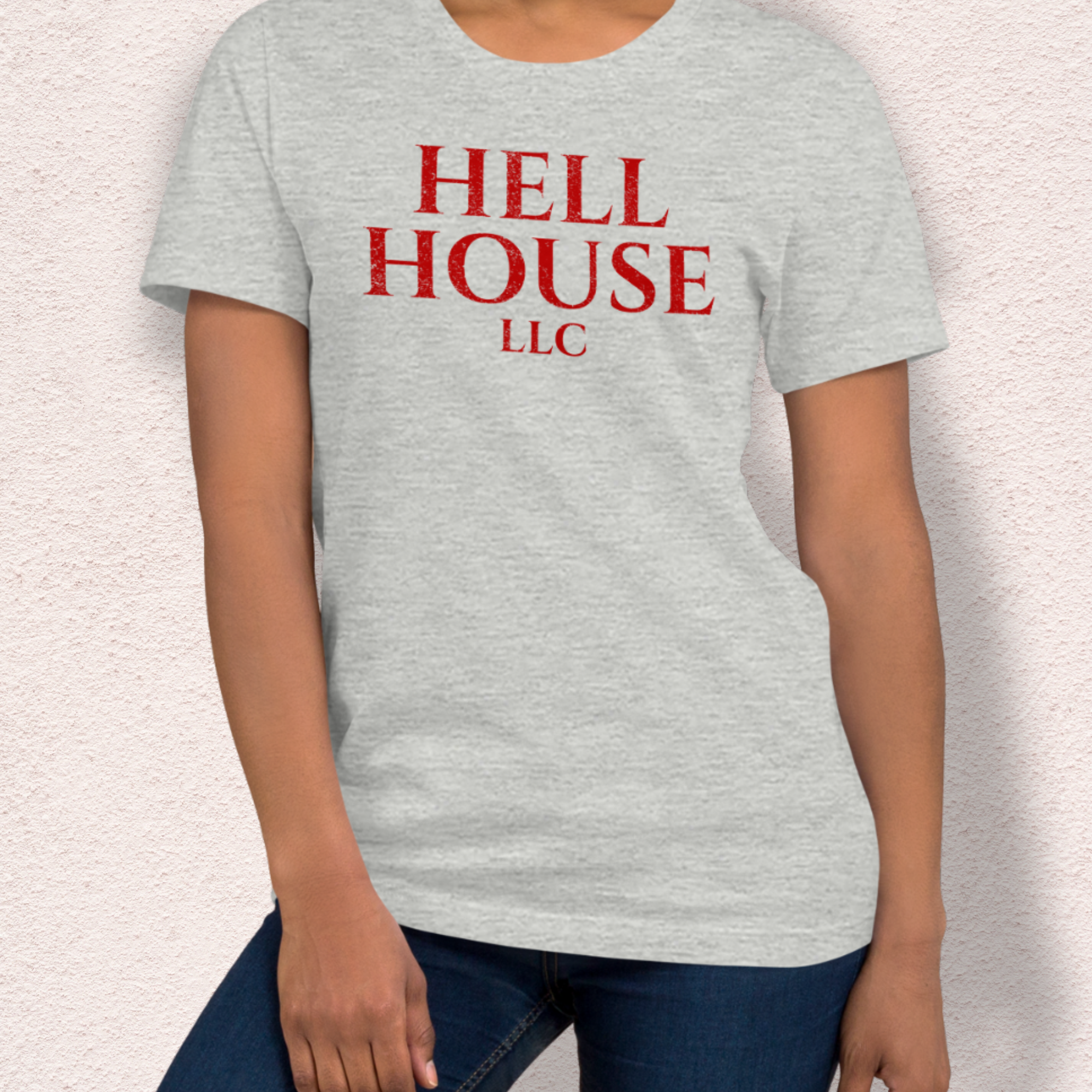 Hell House LLC Tee | Haunted Attraction Horror Shirt | Bella+Canvas Unisex Graphic Tee (Large Basic Red Graphic)