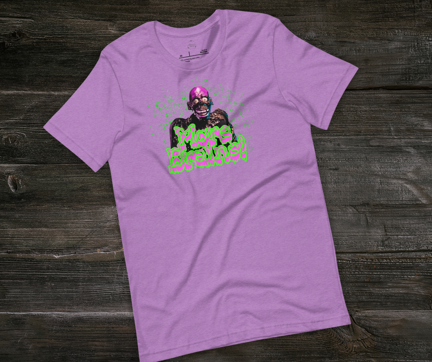 More Brains Tee | Unisex Neon 80s Zombie Horror Graphic Shirt