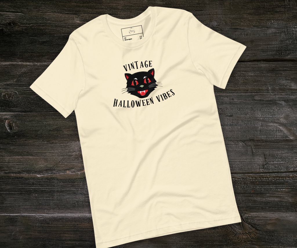 Vintage Halloween Vibes Tee | Unisex Retro Halloween Cat Graphic Shirt