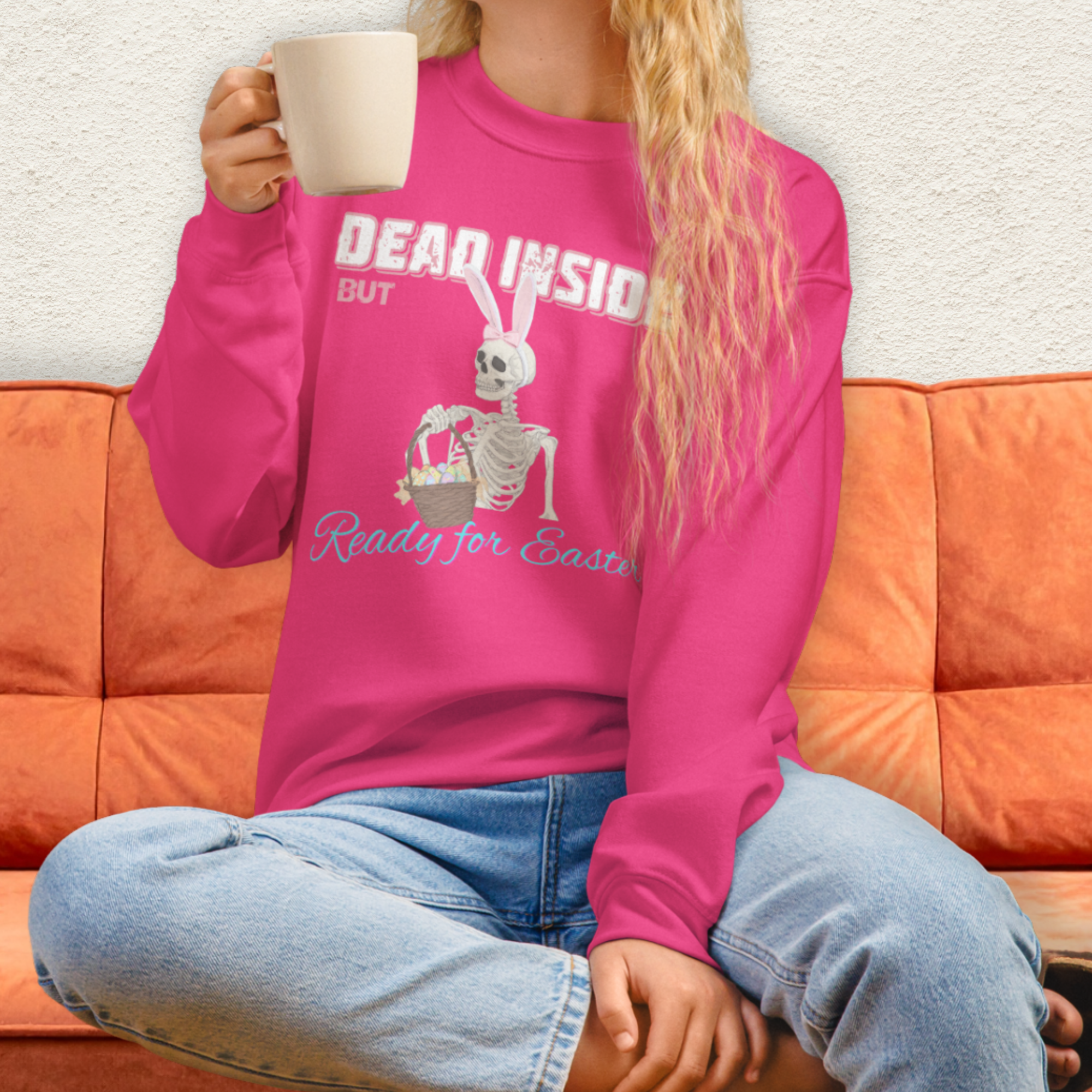 Dead Inside but Ready for Easter Sweatshirt | Funny Skeleton Bunny Crewneck | Spooky Easter Skeleton Sweatshirt | Dark Humor Easter Shirt