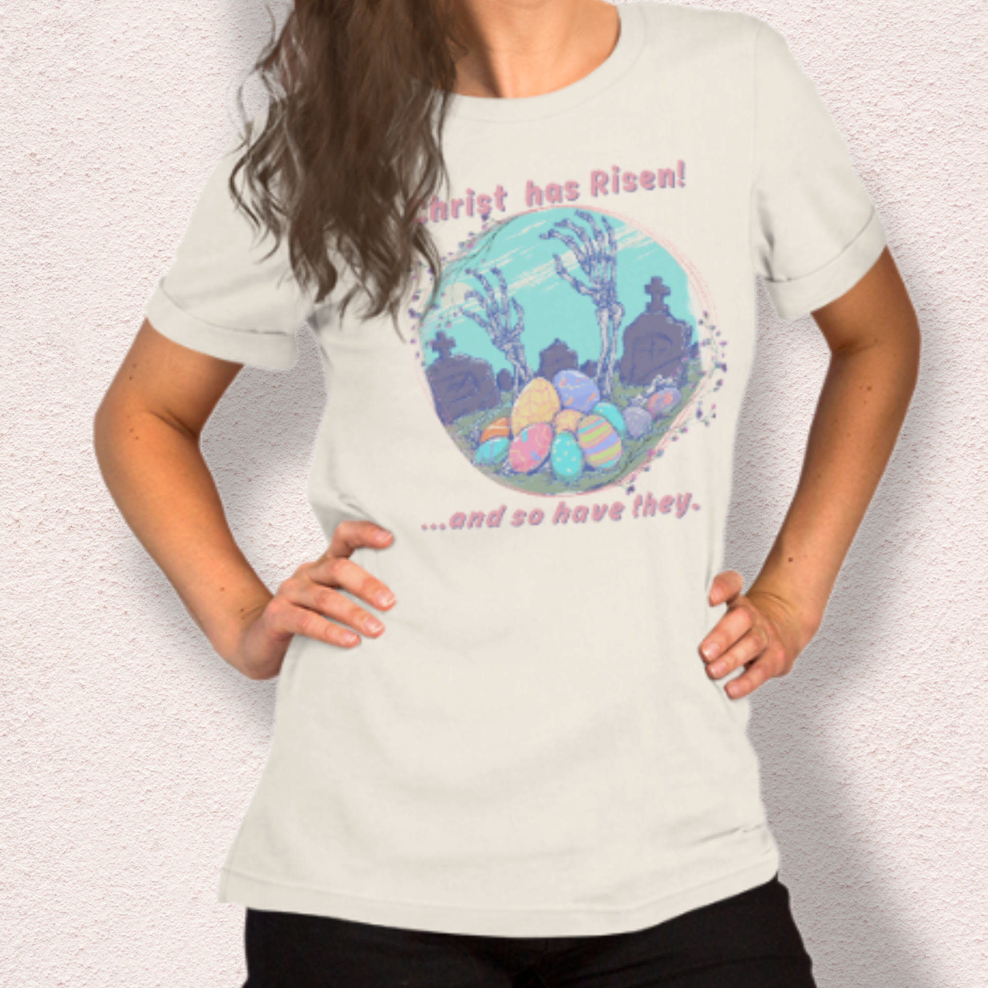 Christ Has Risen… and So Have They T-Shirt | Funny Horror Easter Tee | Skeleton Grave Easter Graphic | Bella+Canvas Unisex Shirt