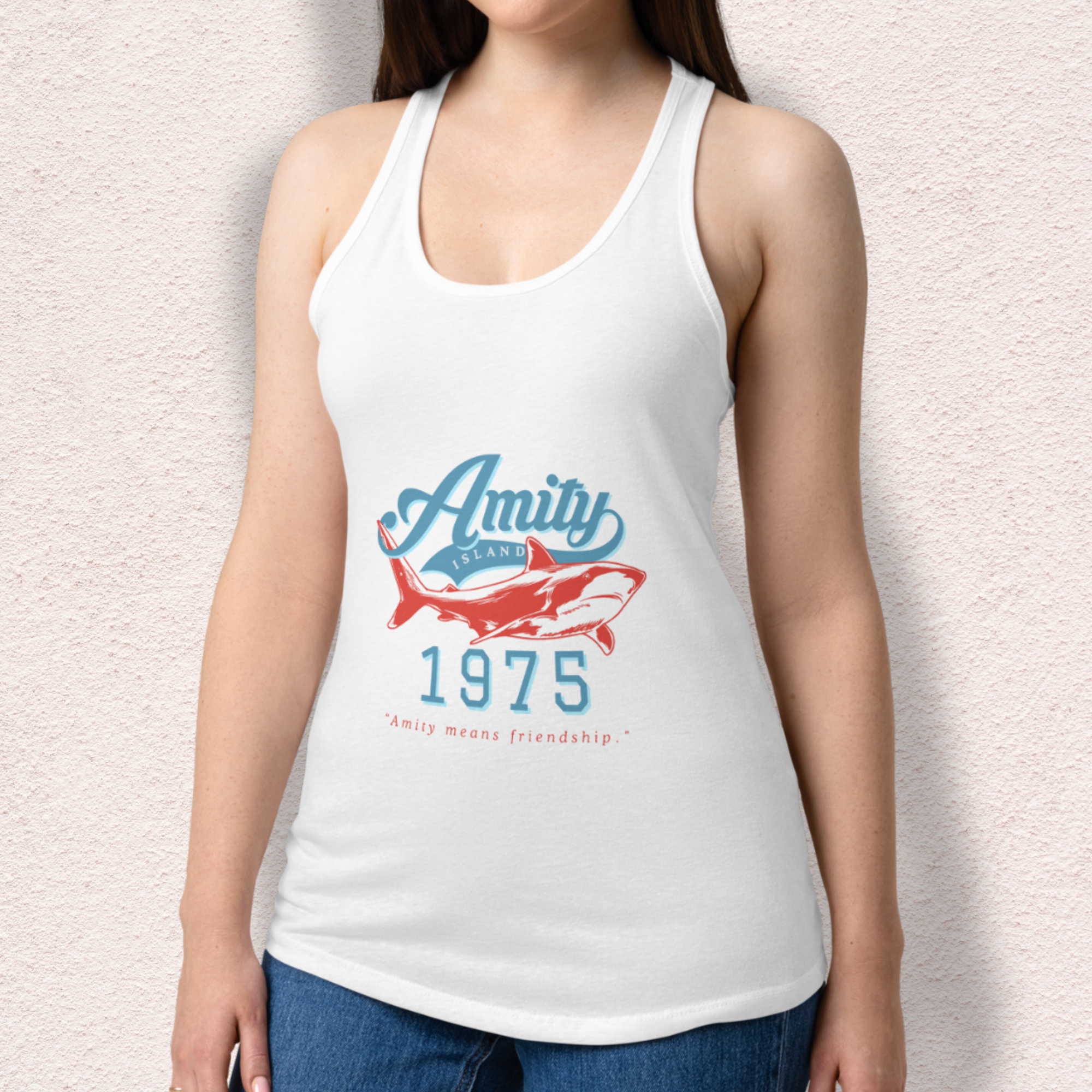 Amity Means Friendship Racerback Tank | Women’s Coastal Horror Top
