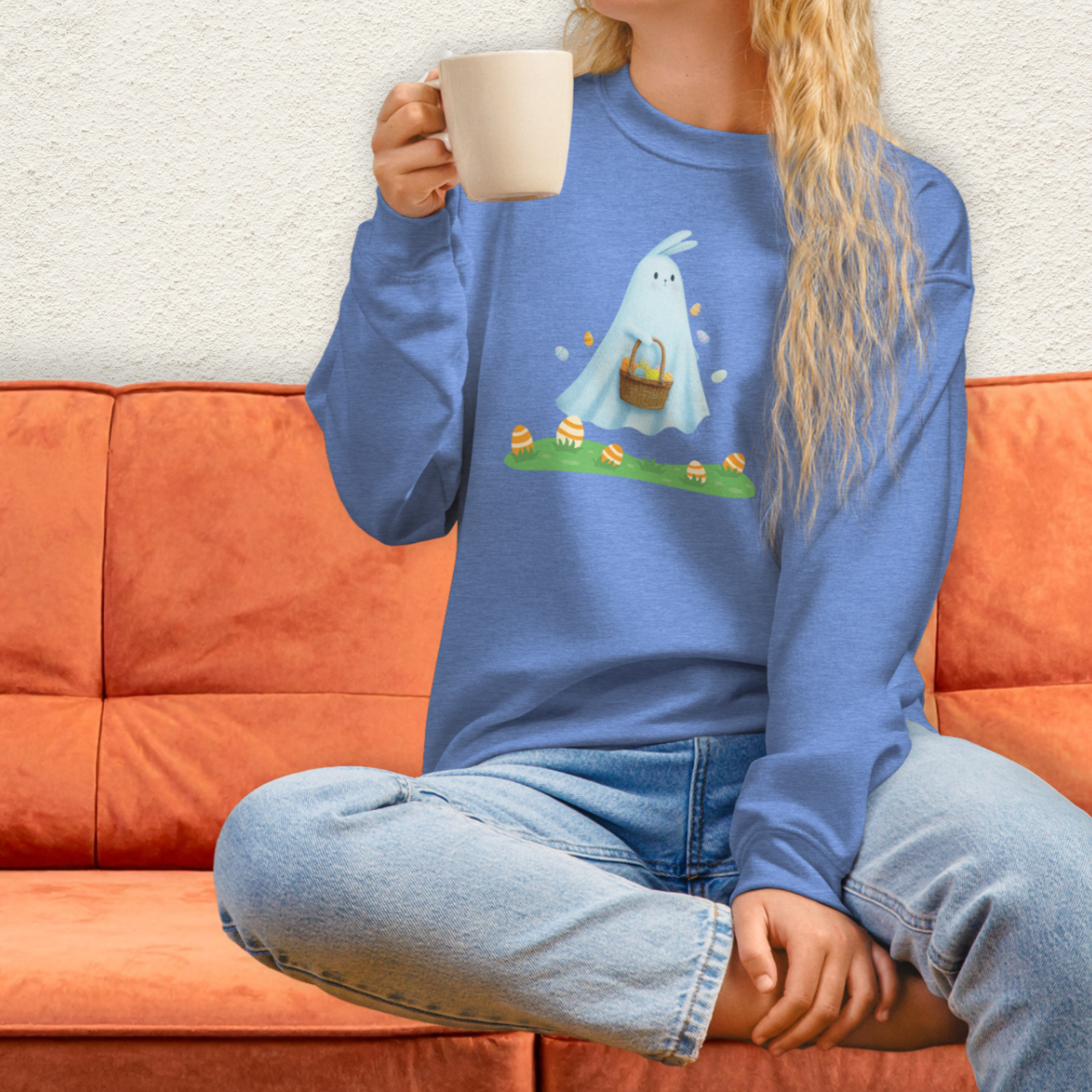 Ghost Easter Bunny Sweatshirt | Spooky Easter Bunny Crewneck | Cute Creepy Spring Bunny Sweatshirt | Pastel Goth Easter Graphic