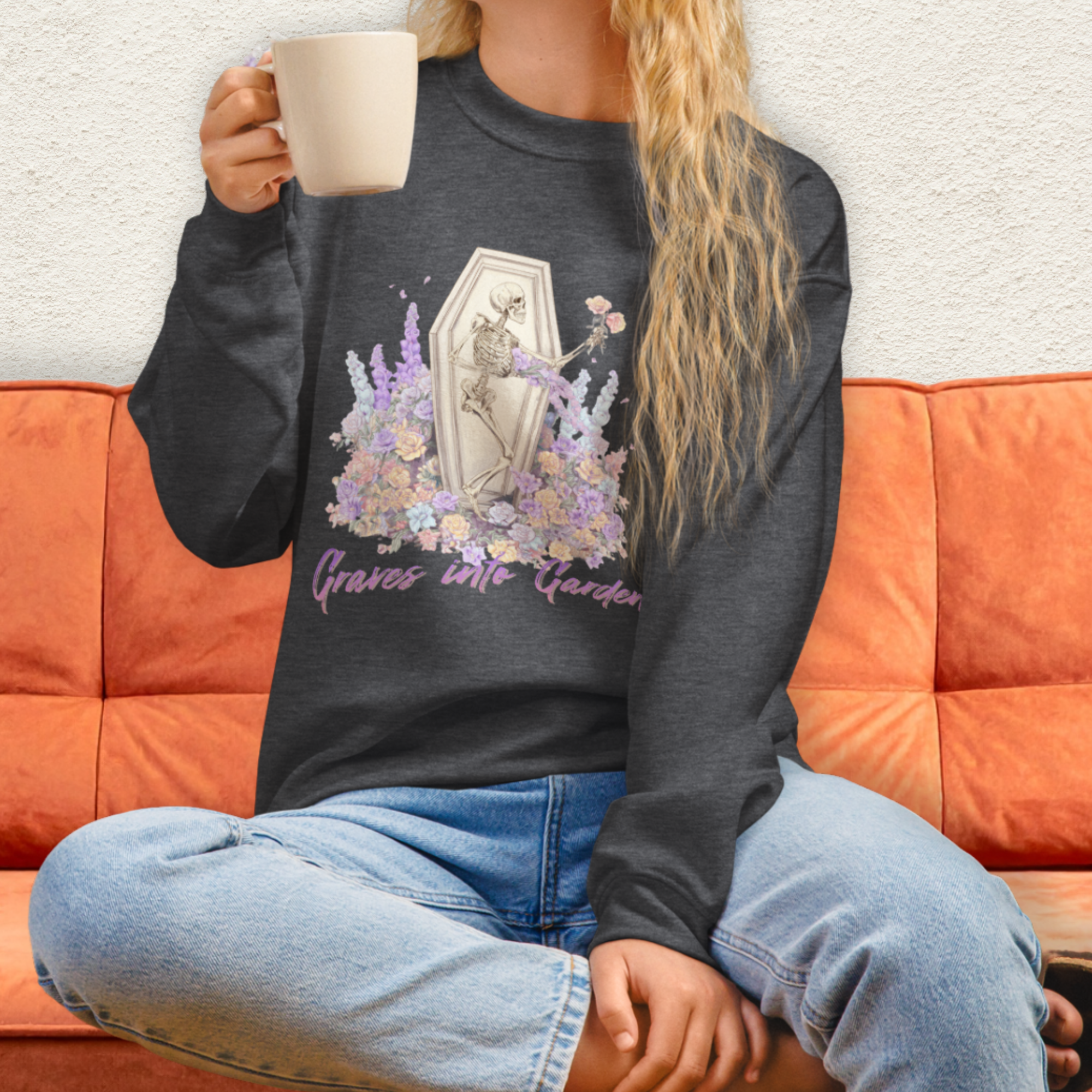 Graves Into Gardens Sweatshirt | Christian Skeleton Graphic Sweatshirt | Floral Resurrection Sweatshirt | Faith Easter Skeleton Crewneck