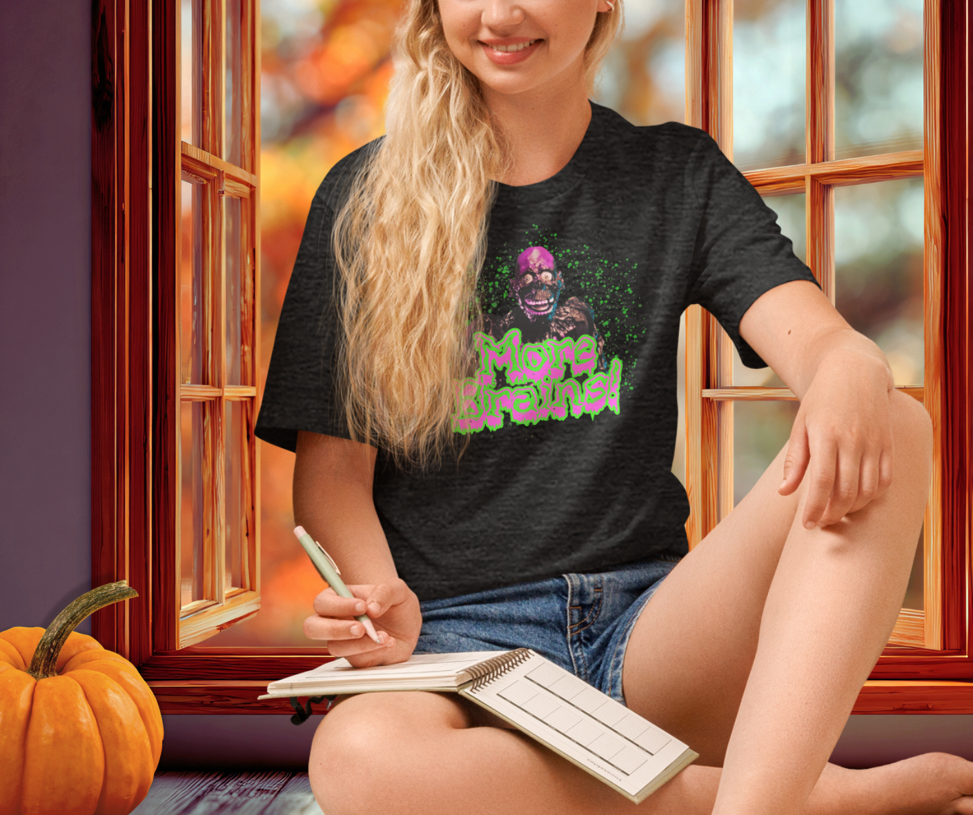 More Brains Tee | Unisex Neon 80s Zombie Horror Graphic Shirt