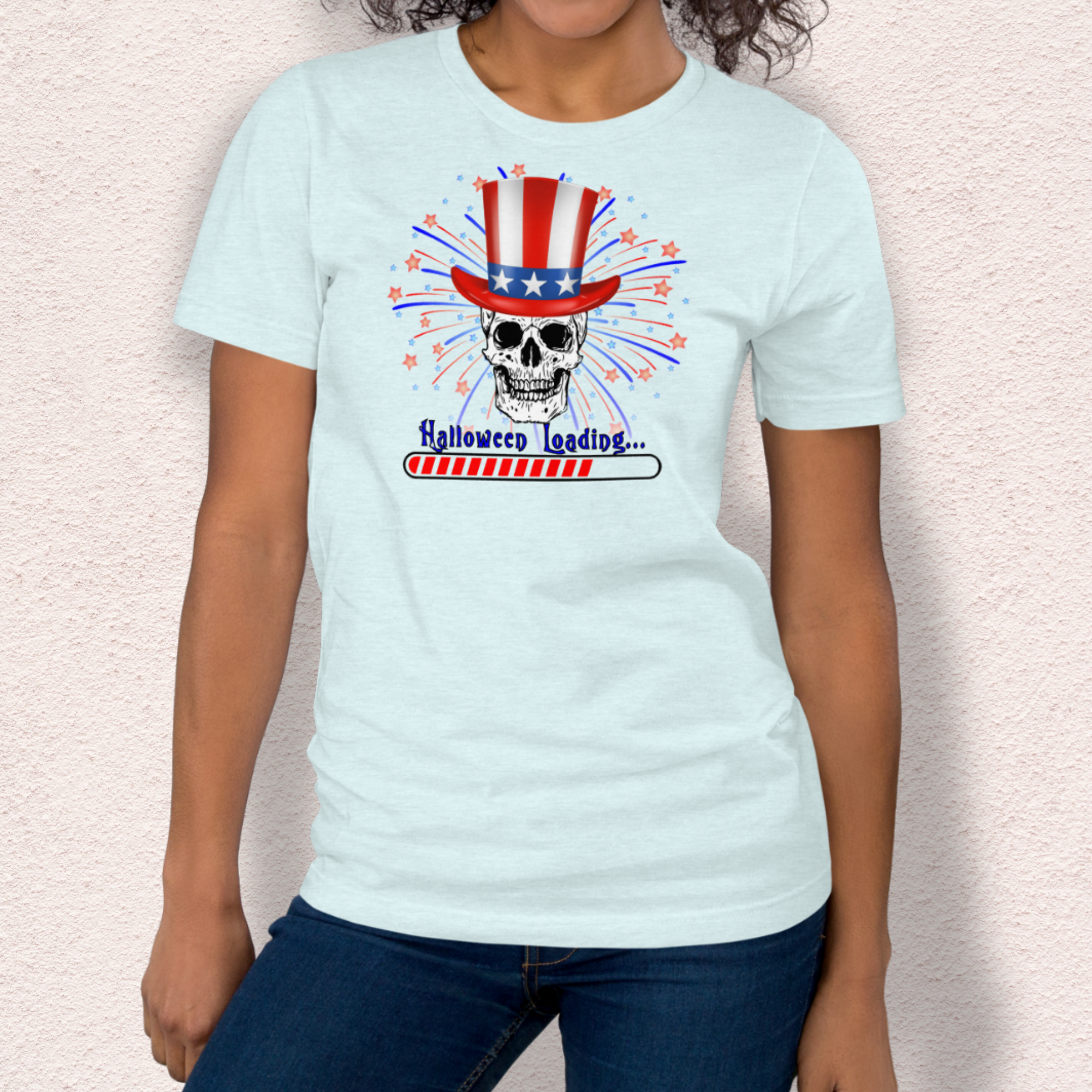 Halloween Loading… Tee | Unisex 4th of July Skull Graphic Shirt