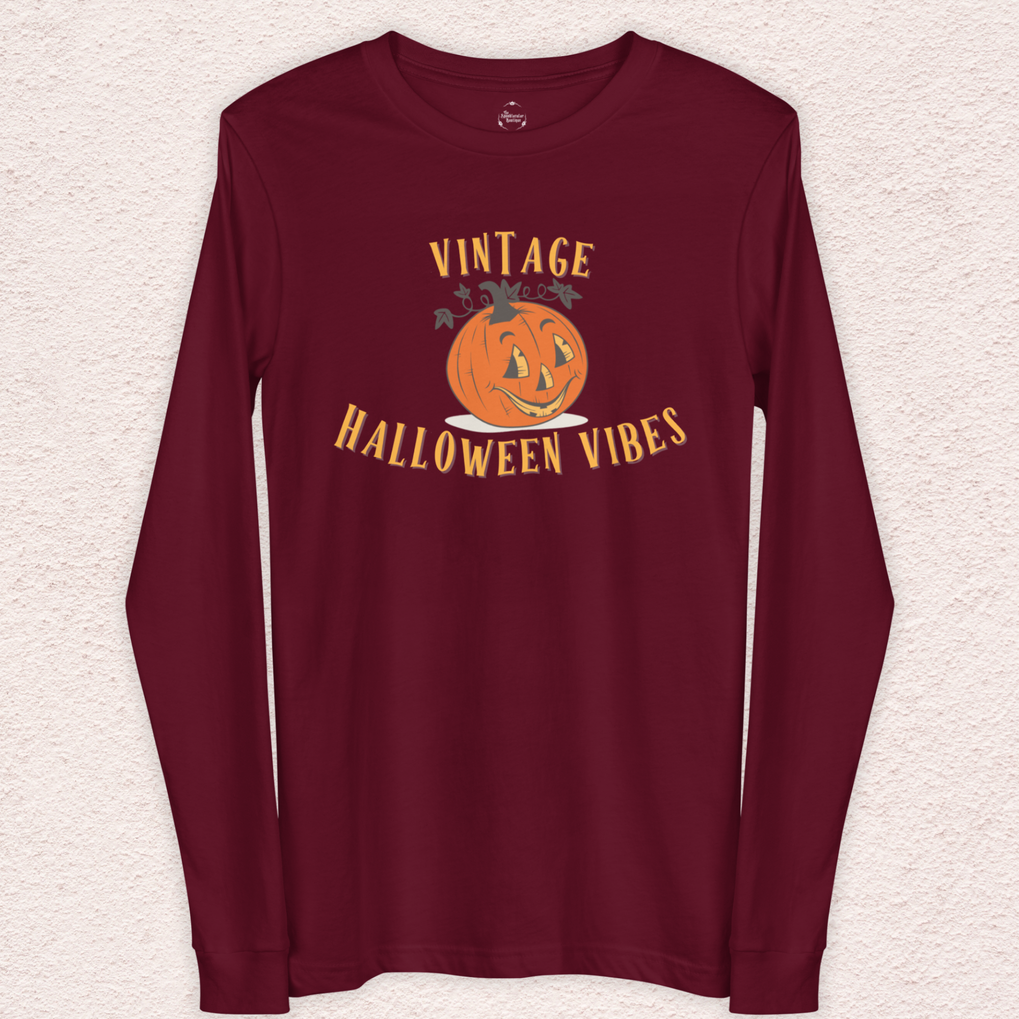 Vintage Halloween Vibes Long Sleeve Tee | Bella+Canvas Unisex Retro Jack-O-Lantern Shirt | Colorful Graphic