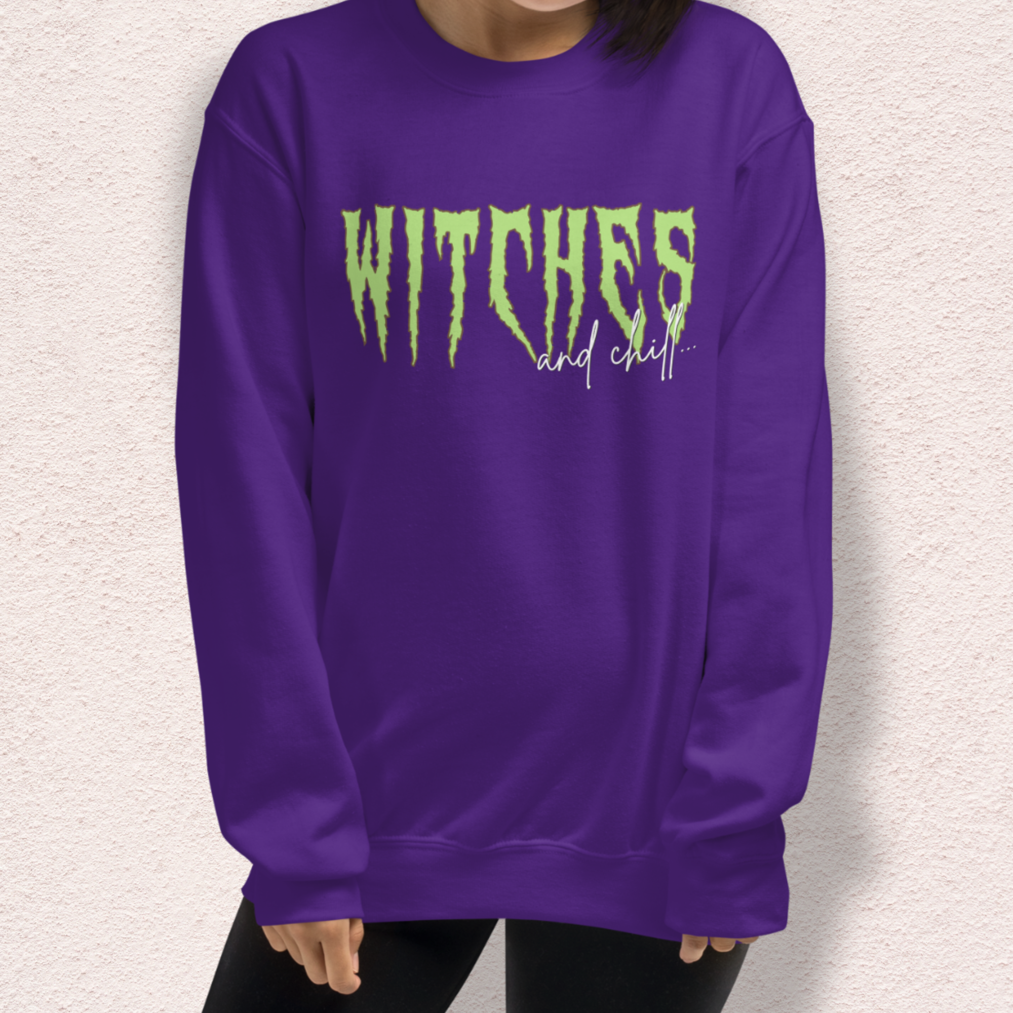 Witches & Chill Sweatshirt | Spooky Witch Aesthetic Crewneck | Gildan Heavy Blend Halloween Sweatshirt