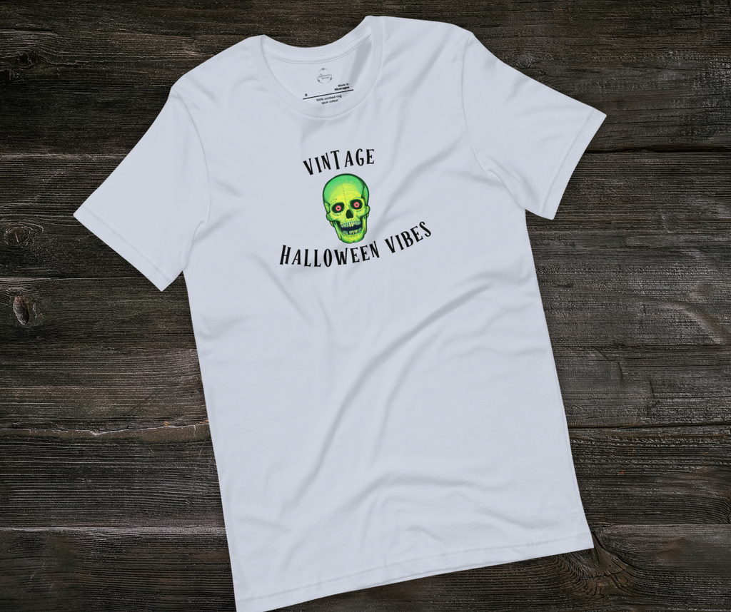Vintage Halloween Vibes Tee | Unisex Retro Green Skull Graphic Shirt