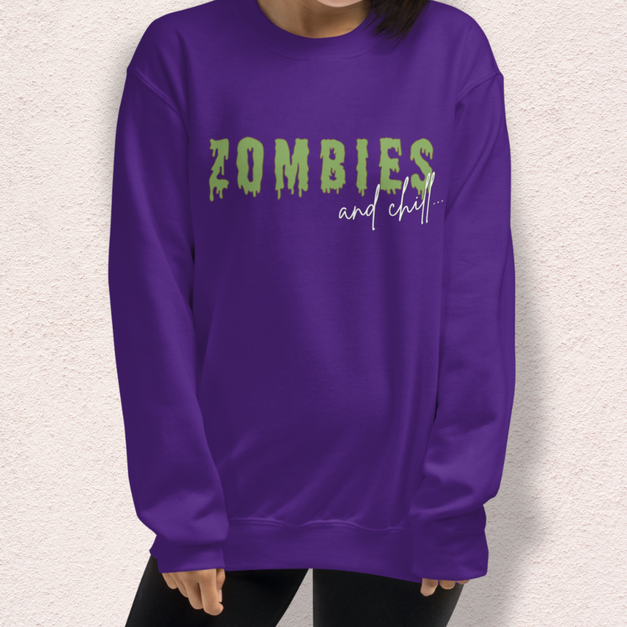 Zombies & Chill Sweatshirt | Horror Movie Crewneck | Gildan Heavy Blend Spooky Zombie Sweatshirt