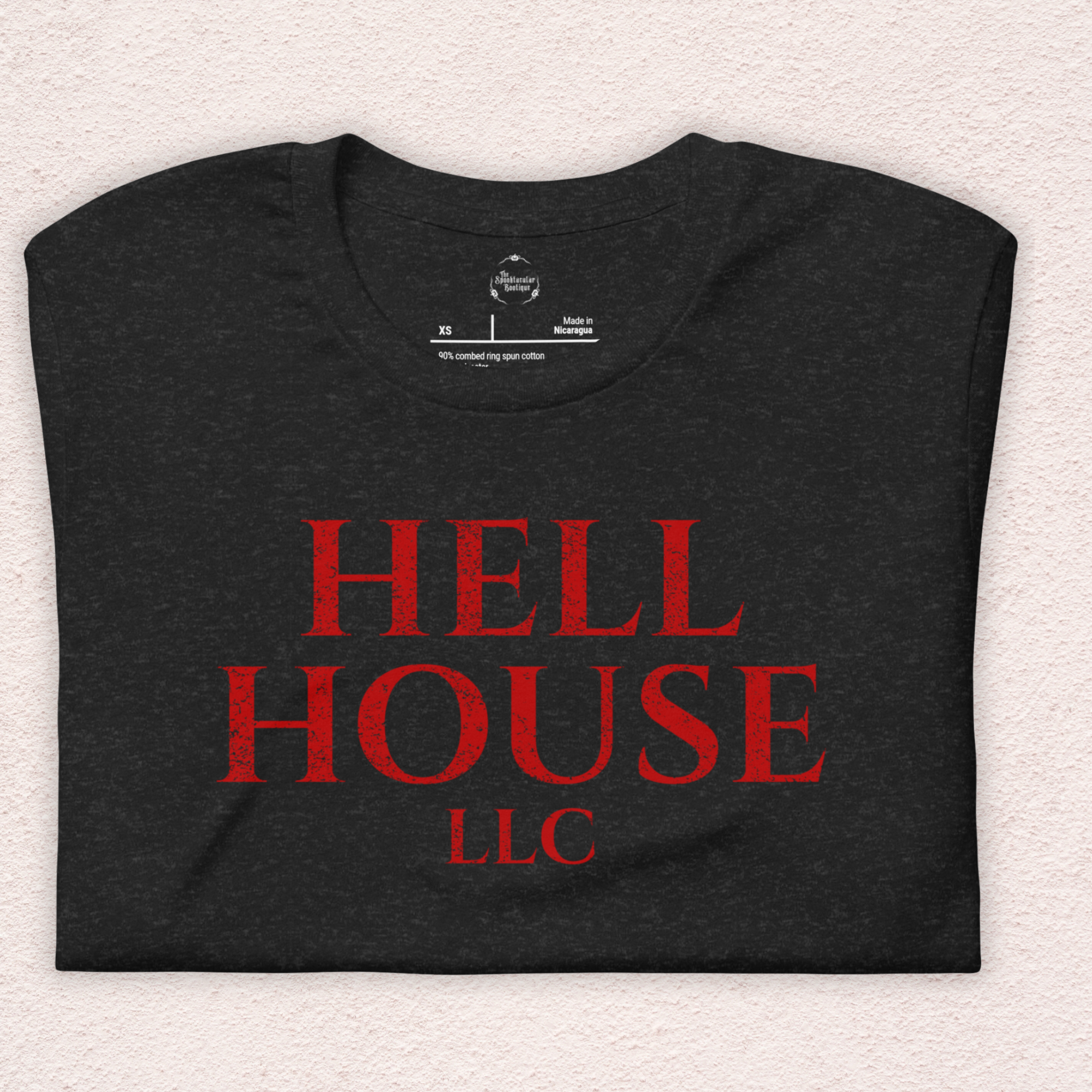 Hell House LLC Tee | Haunted Attraction Horror Shirt | Bella+Canvas Unisex Graphic Tee (Large Basic Red Graphic)