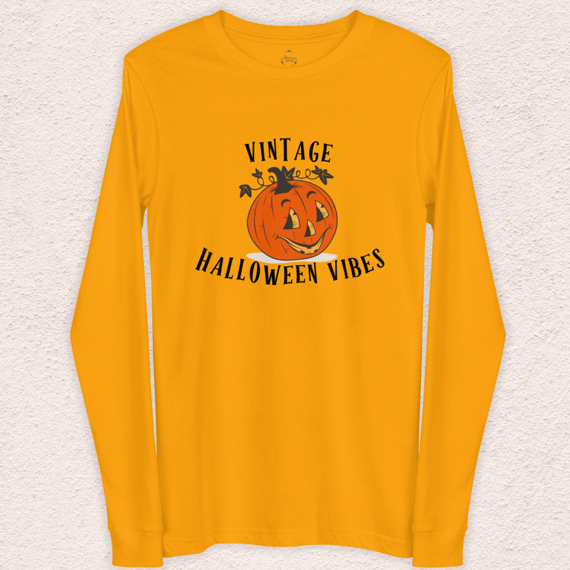 Vintage Halloween Vibes Long Sleeve Tee | Bella+Canvas Retro Jack-O’-Lantern Shirt