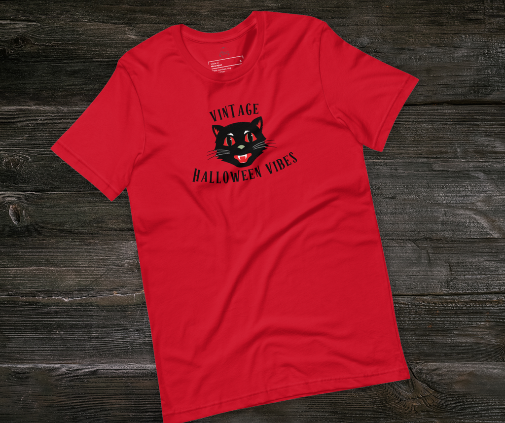 Vintage Halloween Vibes Tee | Unisex Retro Halloween Cat Graphic Shirt