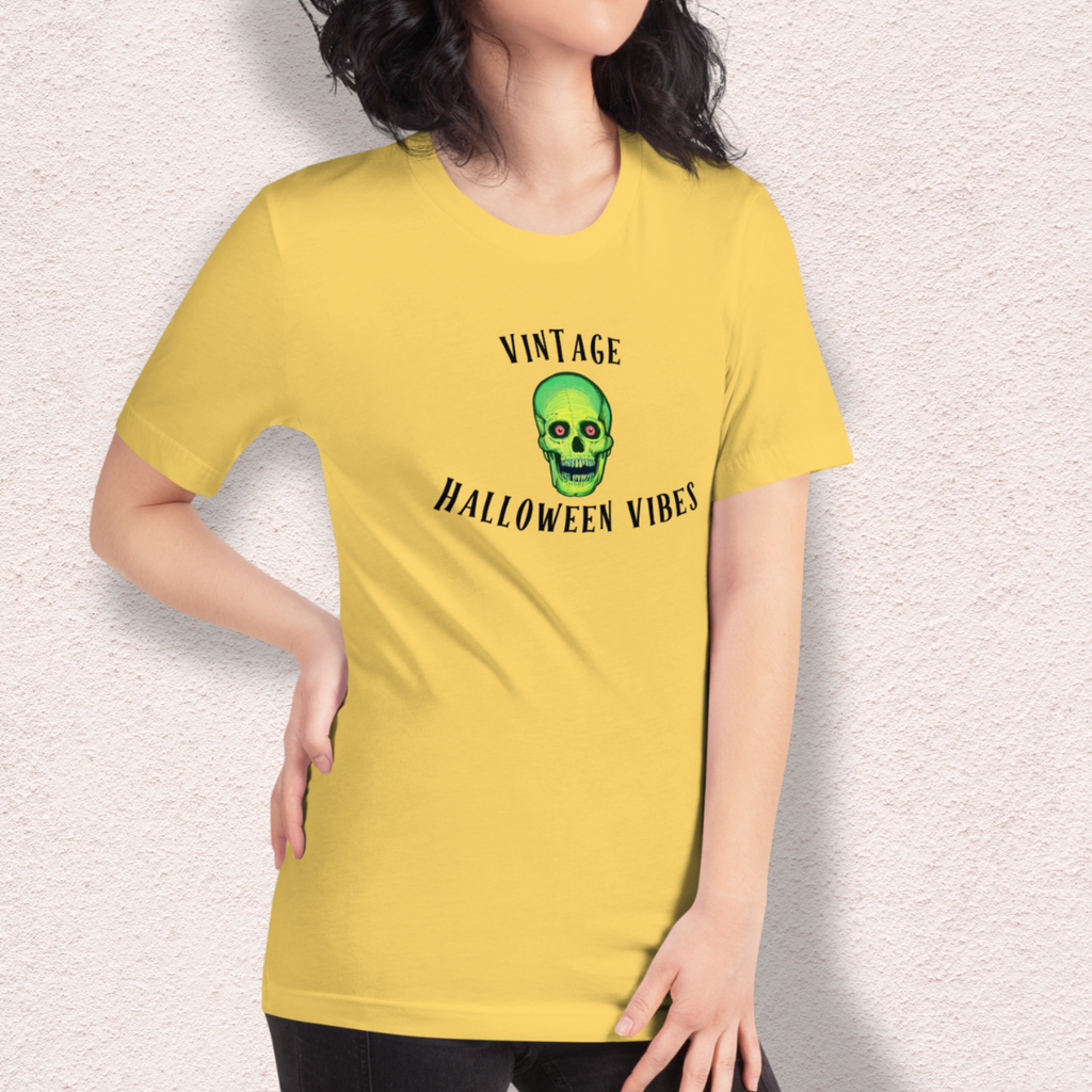Vintage Halloween Vibes Tee | Unisex Retro Green Skull Graphic Shirt