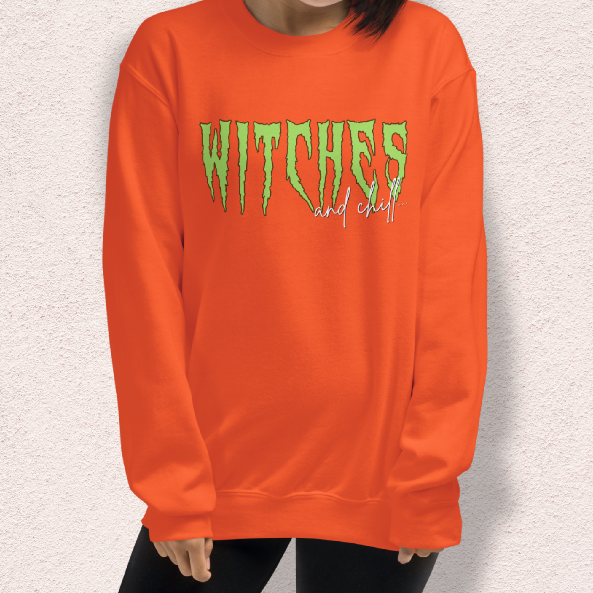 Witches & Chill Sweatshirt | Spooky Witch Aesthetic Crewneck | Gildan Heavy Blend Halloween Sweatshirt