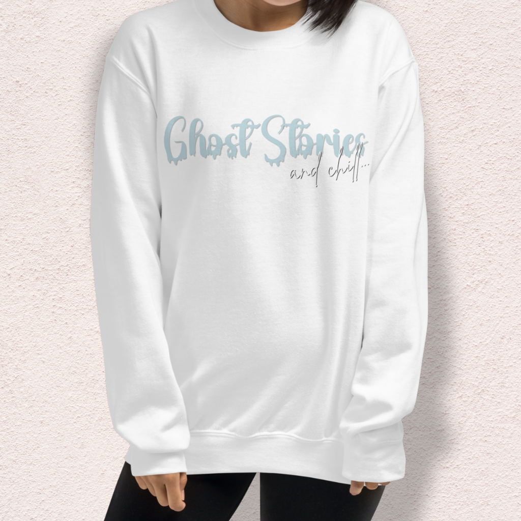Ghost Stories & Chill Sweatshirt | Cozy Paranormal Horror Crewneck | Gildan Heavy Blend Spooky Sweatshirt