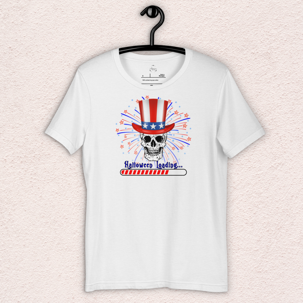 Halloween Loading… Tee | Unisex 4th of July Skull Graphic Shirt