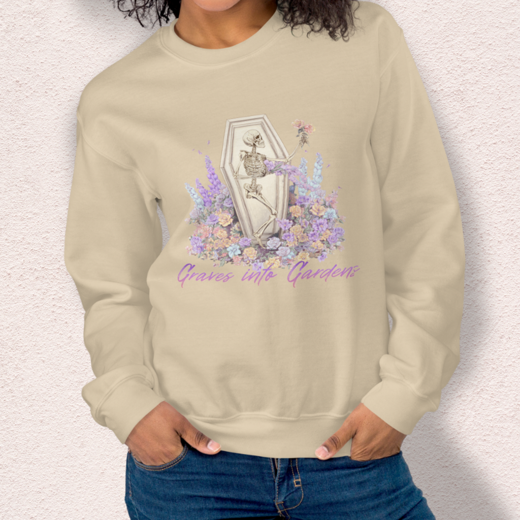 Graves Into Gardens Sweatshirt | Christian Skeleton Graphic Sweatshirt | Floral Resurrection Sweatshirt | Faith Easter Skeleton Crewneck