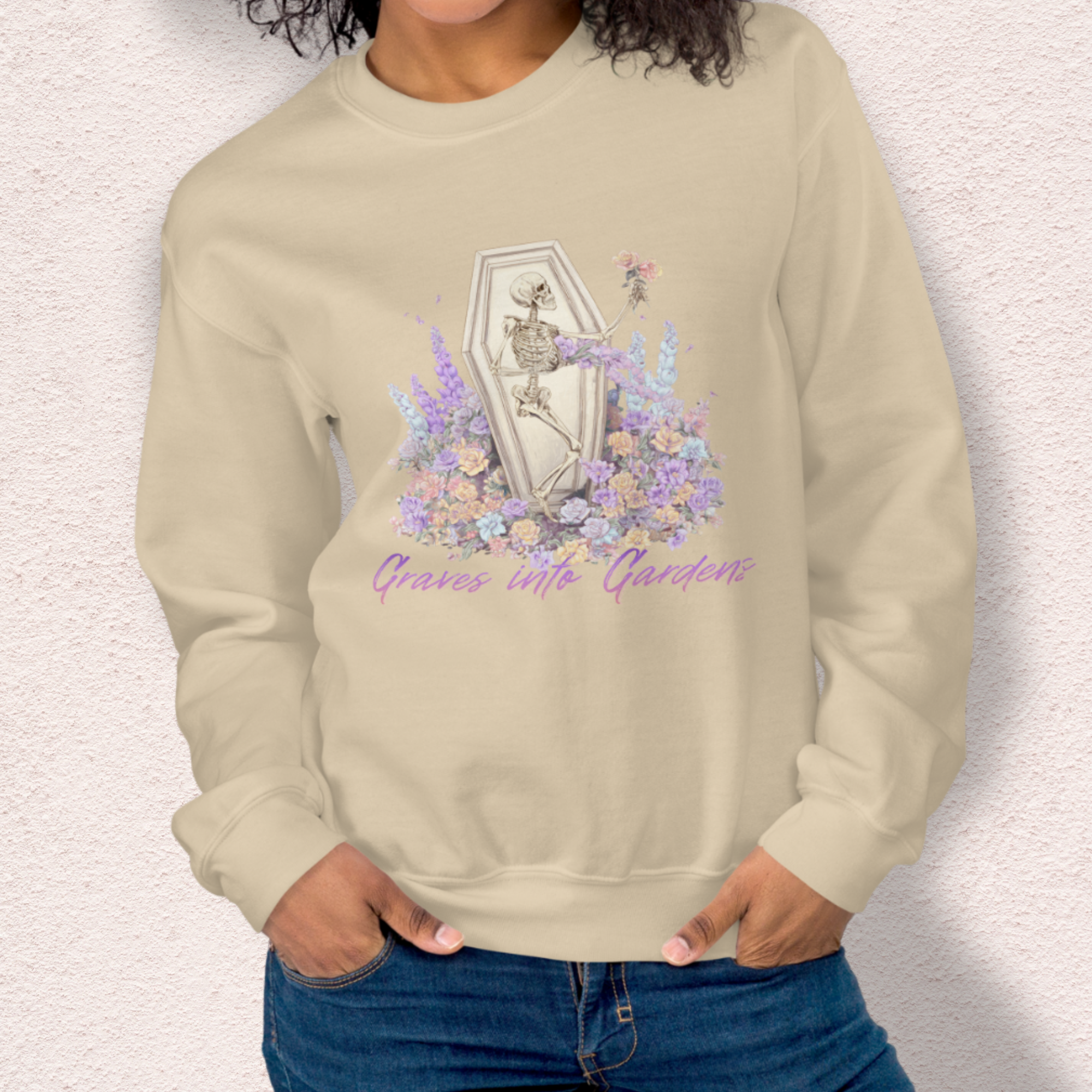 Graves Into Gardens Sweatshirt | Christian Skeleton Graphic Sweatshirt | Floral Resurrection Sweatshirt | Faith Easter Skeleton Crewneck