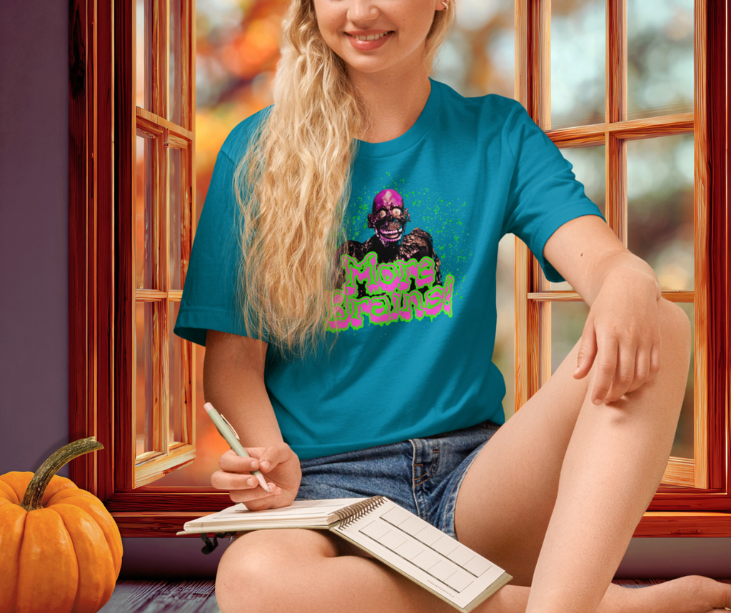 More Brains Tee | Unisex Neon 80s Zombie Horror Graphic Shirt