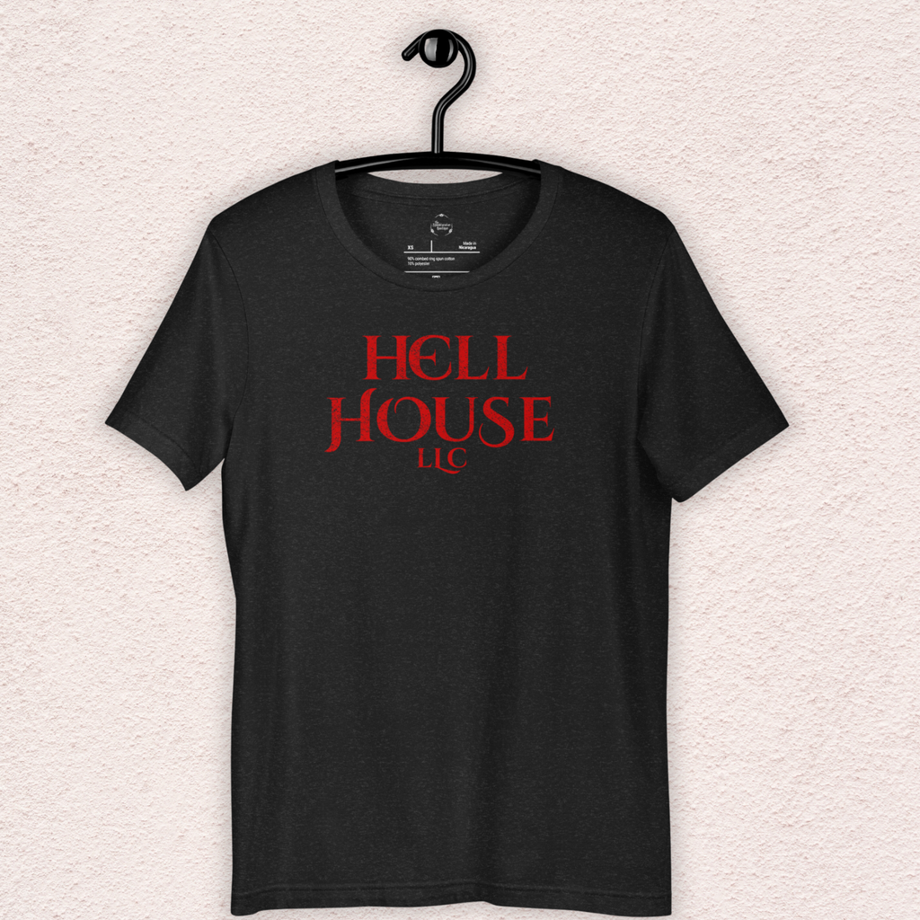 Hell House LLC Tee | Haunted Attraction Horror Shirt | Bella+Canvas Unisex Graphic Tee (Large Red Graphic 1)