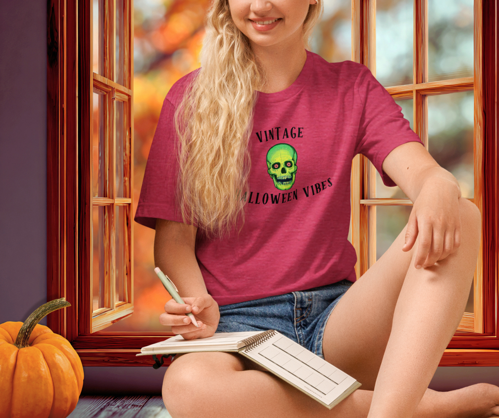 Vintage Halloween Vibes Tee | Unisex Retro Green Skull Graphic Shirt