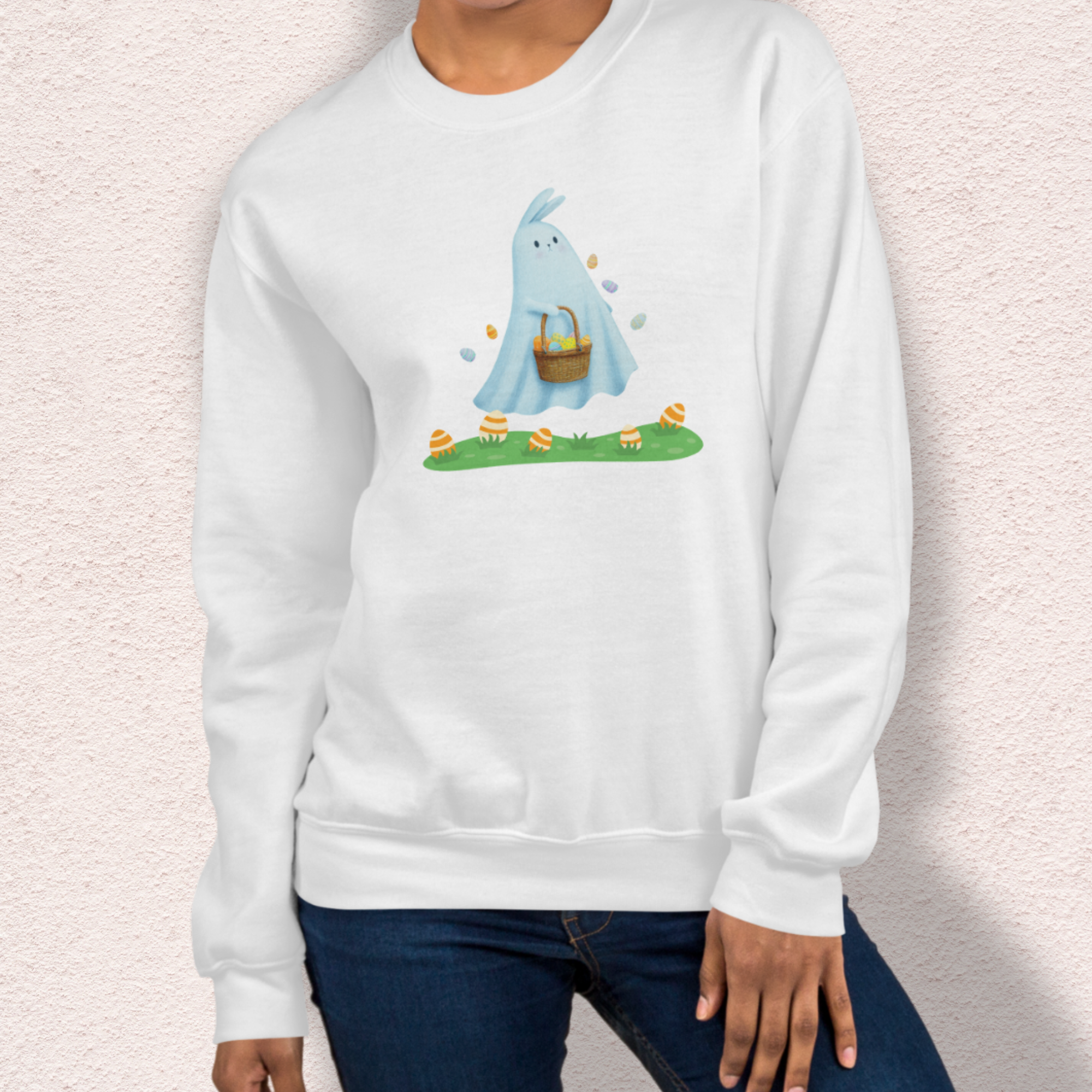 Ghost Easter Bunny Sweatshirt | Spooky Easter Bunny Crewneck | Cute Creepy Spring Bunny Sweatshirt | Pastel Goth Easter Graphic